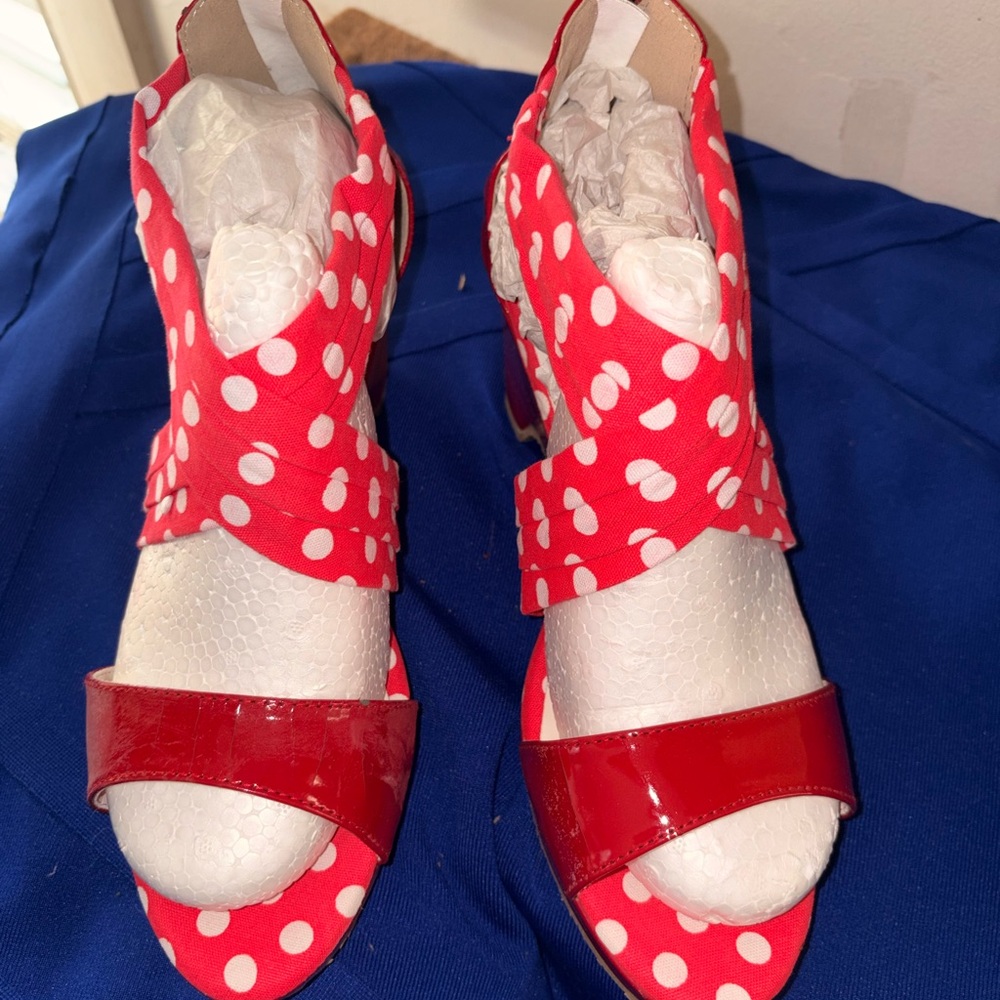 Red Polka Dot Women's Peep-Toe Heels
